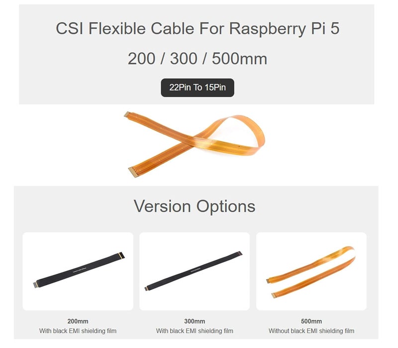 Wonrabai كابل FPC مرن CSI لجهاز Raspberry Pi 5، 22 دبوس إلى 15 دبوس، بطول 0.5 م، مناسب لوحدات كاميرا CSI، توصيل وحدة كاميرا CSI إلى Raspberry Pi 5 أو وحدة الحوسبة 4 - Image 3